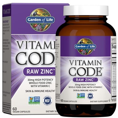 Garden of Life Zinc Supplements 30mg High Potency Raw Zinc and Vitamin C Multimineral Supplement Vitamin Code Vitamins Trace Minerals  Probiotics for Skin Health  Immune Support 60 Vegan Capsules