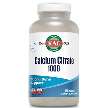 KAL Calcium Citrate 1000mg Calcium Supplements for Women and Men Bone Health Teeth Nervous Muscular  Cardiovascular System Support Gluten Free and Lab Verified 60 Servings 180 Tablets
