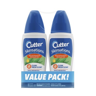 Cutter Skinsations Insect Repellent Repels Mosquitos Ticks Gnats Fleas 7 DEET 2 pack 6 fl Ounce Pump Spray