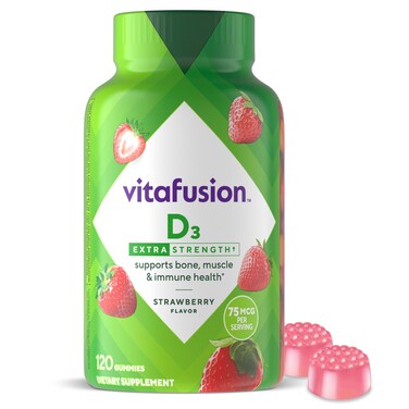 vitafusion Extra Strength Vitamin D3 Gummy Strawberry Flavored Bone and Immune System Support 1 120 Count