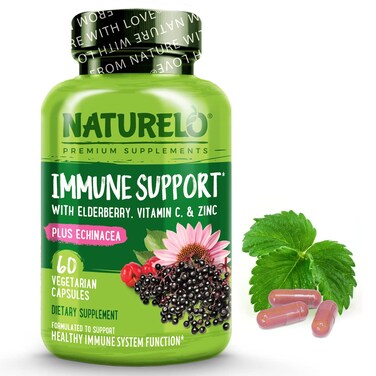 NATURELO Immune Support  Vitamin C Elderberry Zinc Echinacea  Natural Immunity Boost wAntioxidant Herbal  Mineral Defense  60 Vegan Capsules