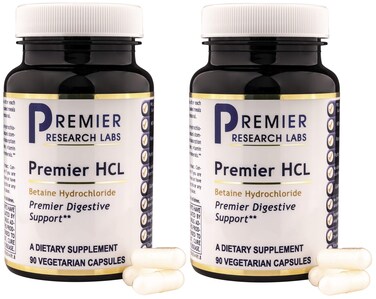 Premier Research Labs Premier HCL  Aids Nutrient Absorption  Digestive Function  Betaine HCL  90 PlantSource Capsules  2 Pack