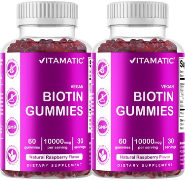 Vitamatic Biotin Gummies 10000 mcg for Stronger Hair Skin  Nails  60 Vegan Gummies  Also Called Vitamin B7 2 Bottles