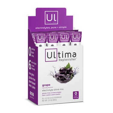 Ultima ReplenisherHydrating Electrolyte Powder Grape 20 Count Box no Sugar no Carbs no Calories Keto GlutenFree NonGMO Vegan