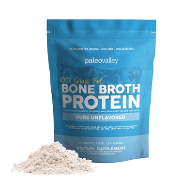 Paleovalley100 Grass Fed Beef Bone Broth Protein Powder  Rich in Collagen Peptides for Hair Skin Gut Health Bone and Joint Support  28 Servings 15g Protein Per Serving  No Gluten or GMOs