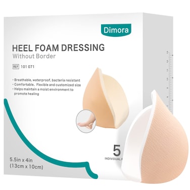 Dimora Heel Foam Dressing NonAdhesive Hydrophilic Pads Highly Absorbent 55 x 4 in Pack of 5 Waterproof Dressing for Wound Care