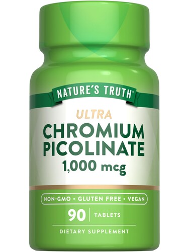 Natures TruthUltra Chromium Picolinate 1000mcg  90 Tablets  Vegan NonGMO  Gluten Free Supplement