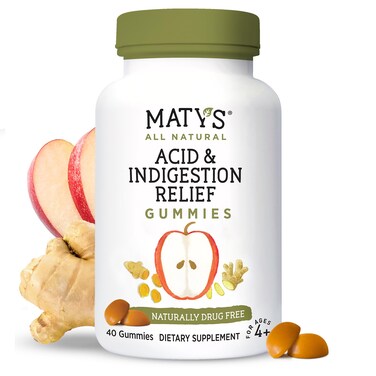 Matys Acid  Indigestion Relief Gummies Safe Antacid for Occasional Acid Reflux  Heartburn in Adults  Kids 4 Years Old  Low Sugar Gluten Free Vegan Gummy Made with Apple Cider Vinegar 40 count