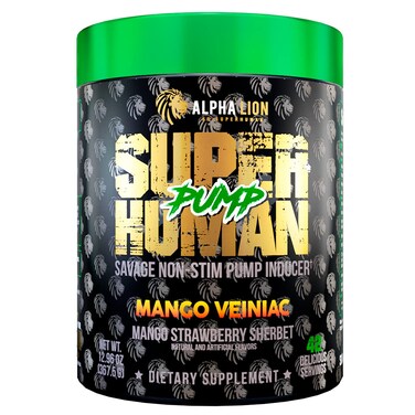 ALPHA LION Superhuman Pump Pre Workout Powder Nootropic Caffeine  Stim Free Preworkout Supplement Nitric Oxide Booster Muscle Gainer Energy  Focus 42 Servings Mango Veiniac Flavor