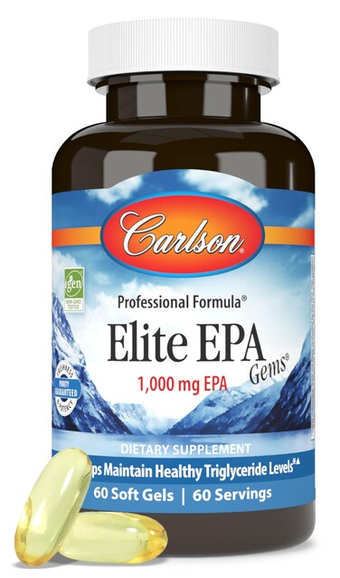 Carlson  Elite EPA Gems 1000 mg EPA Fish Oil WildCaught Norwegian Fish Oil Supplement Sustainably Sourced Helps Maintain Healthy Triglyceride Levels 60 Softgels
