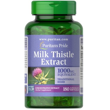Puritans Pride Milk Thistle 41 Extract 1000 Mg Silymarin Softgelsfor Liver Support 180 Count