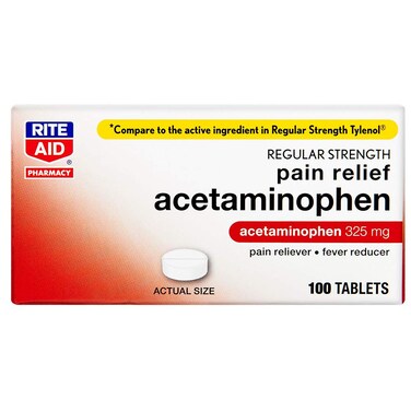 Rite Aid Regular Strength Pain Relief Acetaminophen 325mg  100 Tablets  Pain Reliever and Fever Reducer  Joint Pain Relief  Muscle Pain Relief  Arthritis Pain Relief  Back Pain Relief Products