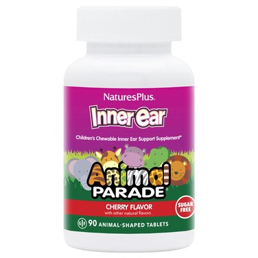 Natures PlusAnimal Parade Inner Ear Support Childrens Chewable  Natural Cherry Flavor  90 AnimalShaped Tablets  Probiotic Supplement  Gluten Free  45 Servings