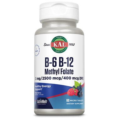 KALVitamin B6 B12 Methyl Folate ActivMelt Vitamin B Supplement Heart Health Energy and Red Blood Cell Support with Methyl B12 and DFE Folic Acid Natural Berry Flavor 60 Servings 60 Micro Tabs