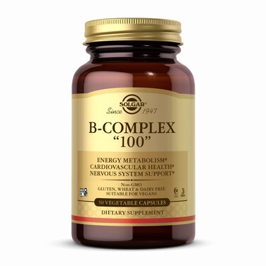 SOLGARBComplex 100  50 Vegetable Capsules  Energy Metabolism Cardiovascular Health Nervous System Support  NonGMO Vegan Gluten Free  50 Servings