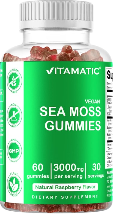 VitamaticIrish Sea Moss Gummies  3000 mg  60 Vegan Gummies  Made with Bladderwrack  Burdock Root  Seamoss Supplement for Thyroid Energy Immune Support
