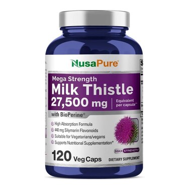 NusaPureMilk Thistle Extract 27500mg 120 Veggie Capsules 501 Extract NonGMO Gluten Free Max Strength  Standardized 80 Silymarin Bioperine