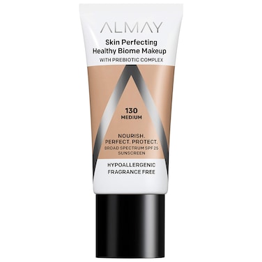 Almay Skin Perfecting Healthy Biome Foundation Makeup with Prebiotic Complex SPF 25 Hypoallergenic Fragrance Free 130 Medium 1 fl oz