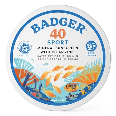 BadgerCoral Reef Safe Sunscreen Tin SPF 40 Zinc Oxide Sunscreen Broad Spectrum Water Resistant Travel Size Sunscreen Sun Skin Care Unscented 24 oz
