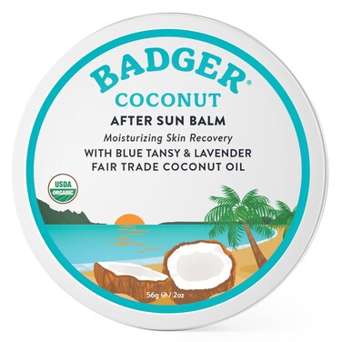 Badger Coconut After Sun Balm with Organic Cocoa Butter  Shea Butter Rescue Balm Soothing  Cooling Balm for Tight Dry Skin After Sun Exposure 2 oz