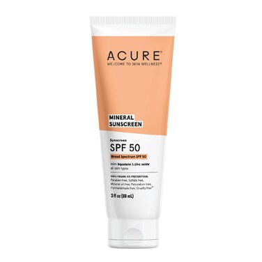 Acure Mineral Sunscreen SPF 50  With Squalane  Zinc Oxide 100 Vegan 3 Fl Oz