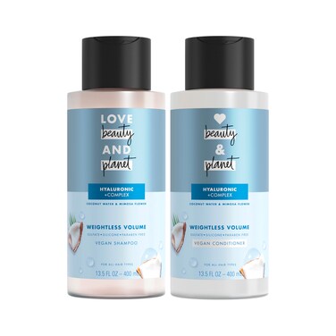 Love Beauty And PlanetCoconut Water  Mimosa Flower Volume and Bounty Thickening Shampoo and Conditioner for Fine Hair Paraben Free Silicone Free and Vegan 2 count  135 oz each