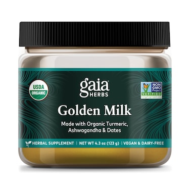Gaia Herbs Golden Milk Supplement Powder  Made with Organic Turmeric Curcumin Black Pepper Ashwagandha Dates Cardamom and Vanilla for an Ayurvedic Cup of Natural Calm  43 Oz 35Day Supply
