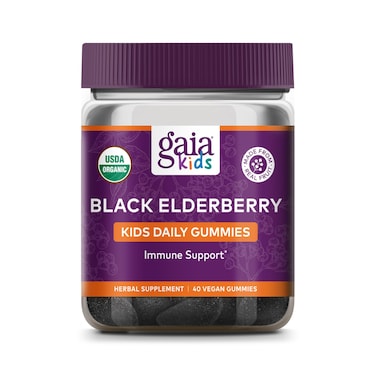 Gaia Herbs GaiaKids Black Elderberry Daily Gummies for Kids  Delicious Immune Support Supplement  Certified Organic Black Elderberries for Immune System Support  40 Gummies 40Day Supply