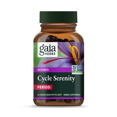 Gaia Herbs Cycle Serenity  Womens Hormonal Balance Supplement  Made with Fenugreek Saffron Turmeric  Hawthorn  Free from Gluten Dairy  Soy  60 Vegan Capsules 60 Servings