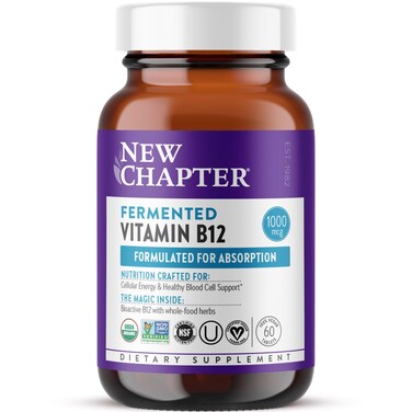 New ChapterFermented Vitamin B12 1000 mcg USDA Organic ONE Daily for Cellular Energy  Healthy Blood Cells Certified Vegan Gluten Free  60 Count