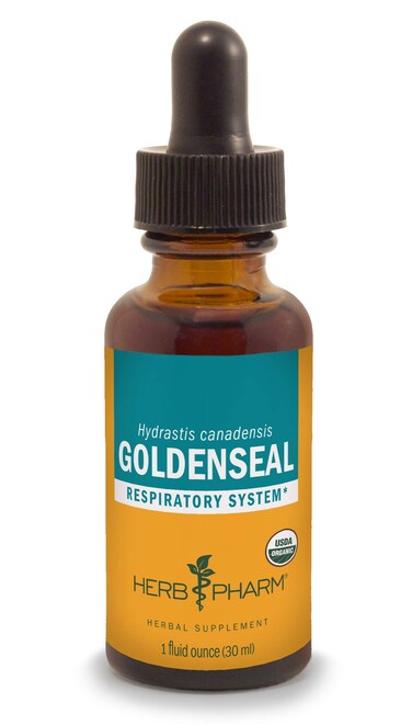 Herb Pharm Certified Organic Goldenseal Liquid Extract for Respiratory System Support Organic Cane Alcohol 1 Ounce