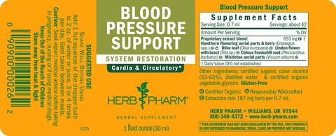 Herb PharmBlood Pressure Support Liquid Formula for the Cardiovascular and Circulatory Systems  1 Ounce FLINDEN01