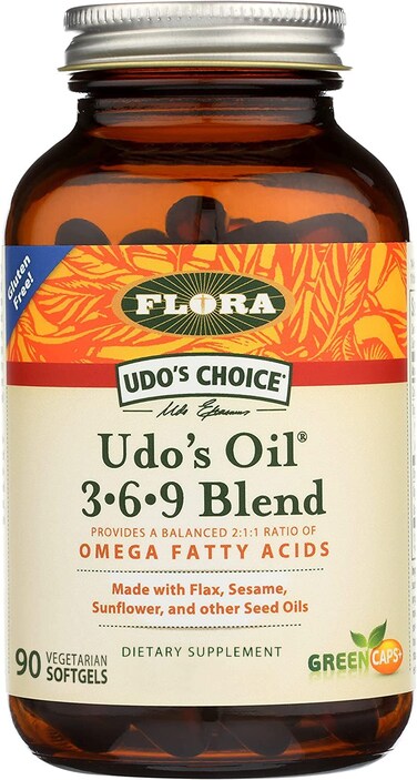 FloraHealth Udos Oil 369 Blend Balanced Omega Fatty Acids from Flax Sesame Sunflower 90 Vegetarian Capsules