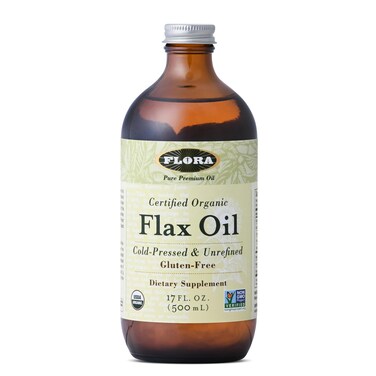 FloraCertified Organic Flax Seed Oil Cold Pressed Unrefined NonGMO GlutenFree Kosher Omega Flax Oil Blend Essential Fatty Acids for Wellness Amber Glass Bottle 17 oz
