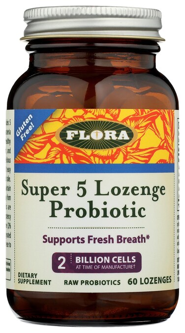 FloraSuper 5 Lozenge Probiotic Raspberry Flavored Oral Probiotic Good for Bad Breath Five Strains with 2 Billion CFU Regain and Retain Gut Health RAW 60 Lozenges