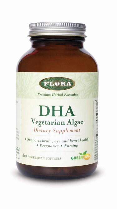 Flora  Premium DHA Vegetarian Algae GreenCaps Supports Brain and Cognitive Function Gluten Free Unrefined MediumChain Triglycerides No GMOs 60 Vegetarian Softgels