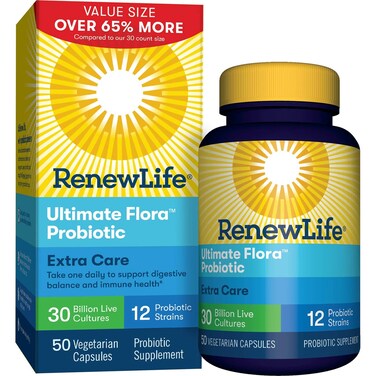 Renew LifeExtra Care Ultimate Flora Probiotic Supplement 30 Billion 50 Vegetarian Capsules