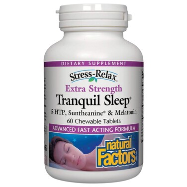 Natural FactorsStressRelax Tranquil Sleep Extra Strength Sleep Aid with Suntheanine LTheanine 5HTP Melatonin 60 tablets 60 servings