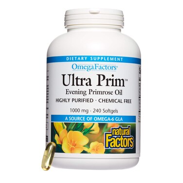 Omega Factors by Natural Factors Ultra Prim Evening Primrose Oil Promotes Womens and Immune Health with Omega6 GLA 240 softgels 240 servings