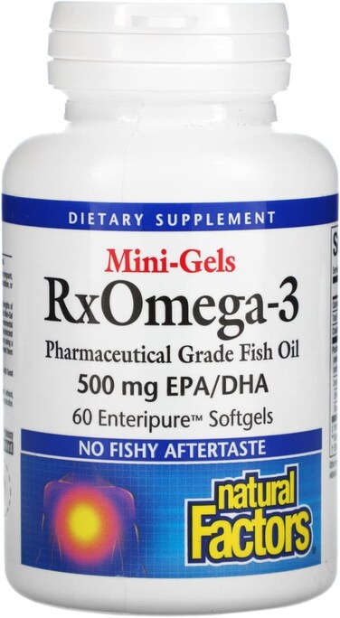 Natural Factors  Rx Omega3 Factors MiniGels EPA 350mg DHA 140mg Supports Cardiovascular Health 60 Soft Gels