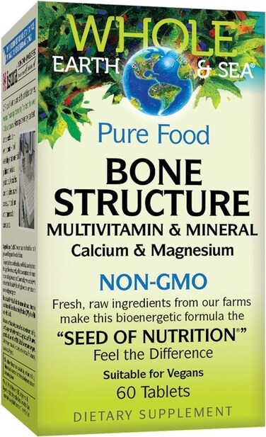 Whole Earth  Sea from Natural Factors Bone Structure Multivitamin  Mineral Whole Food Supplement Vegan and Gluten Free 60 Tablets 30 Servings