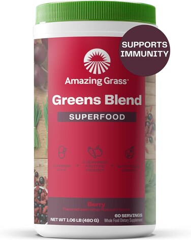 Amazing GrassGreens Superfood Powder Greens Powder with Digestive Enzymes  Probiotics Organic Spirulina Chlorella and Beet Root Powder Berry 60 Servings