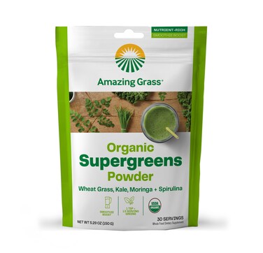 Amazing GrassSuper Greens Booster Greens Powder Smoothie Mix with Spirulina Moringa Wheat Grass  Kale Smoothie Booster Chlorophyll Providing Greens 30 Servings
