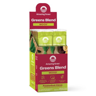 Amazing GrassGreens Blend Mood Super Greens Powder Smoothie Mix for Mood Relaxation  Stress Support with Organic Spirulina Chlorella Beet Root Powder Digestive Enzymes  Probiotics 15 Servings