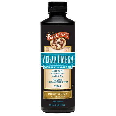 Barleans Vegan Omega Liquid Flax and Algae Oil Plant Based EPA DHA Supplement from Algal Oil and Organic Flaxseed Omegas 3 6 and 9 Fatty Acid Supplements 16 Ounces