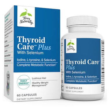 Terry Naturally Thyroid Care Plus  60 Capsules  with Selenium Iodine  LTyrosine  NonGMO Gluten Free Kosher  30 Servings