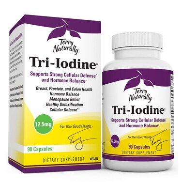 Terry Naturally TriIodine 125 mg  12500 mcg Iodine 90 Vegan Capsules  Supports Hormone Balance Promotes Breast  Prostate Health  NonGMO GlutenFree Kosher  90 Servings