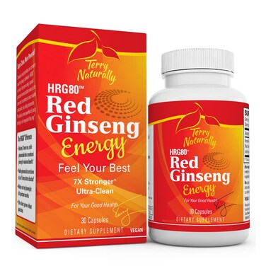 Terry Naturally HRG80 Red Ginseng Energy  30 Capsules  Red Ginseng Root Powder Panax Ginseng HRG80  NonGMO Vegan Gluten Free  30 Servings