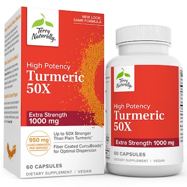 Terry Naturally Turmeric 50X  60 Capsules  Extra Strength Formula  Vegan NonGMO  30 Servings