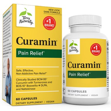 Terry Naturally Curamin  60 Capsules  NonAddictive Pain Relief Supplement with Curcumin from Turmeric Boswellia DLPA  Nattokinase  NonGMO Vegan Gluten Free  20 Servings